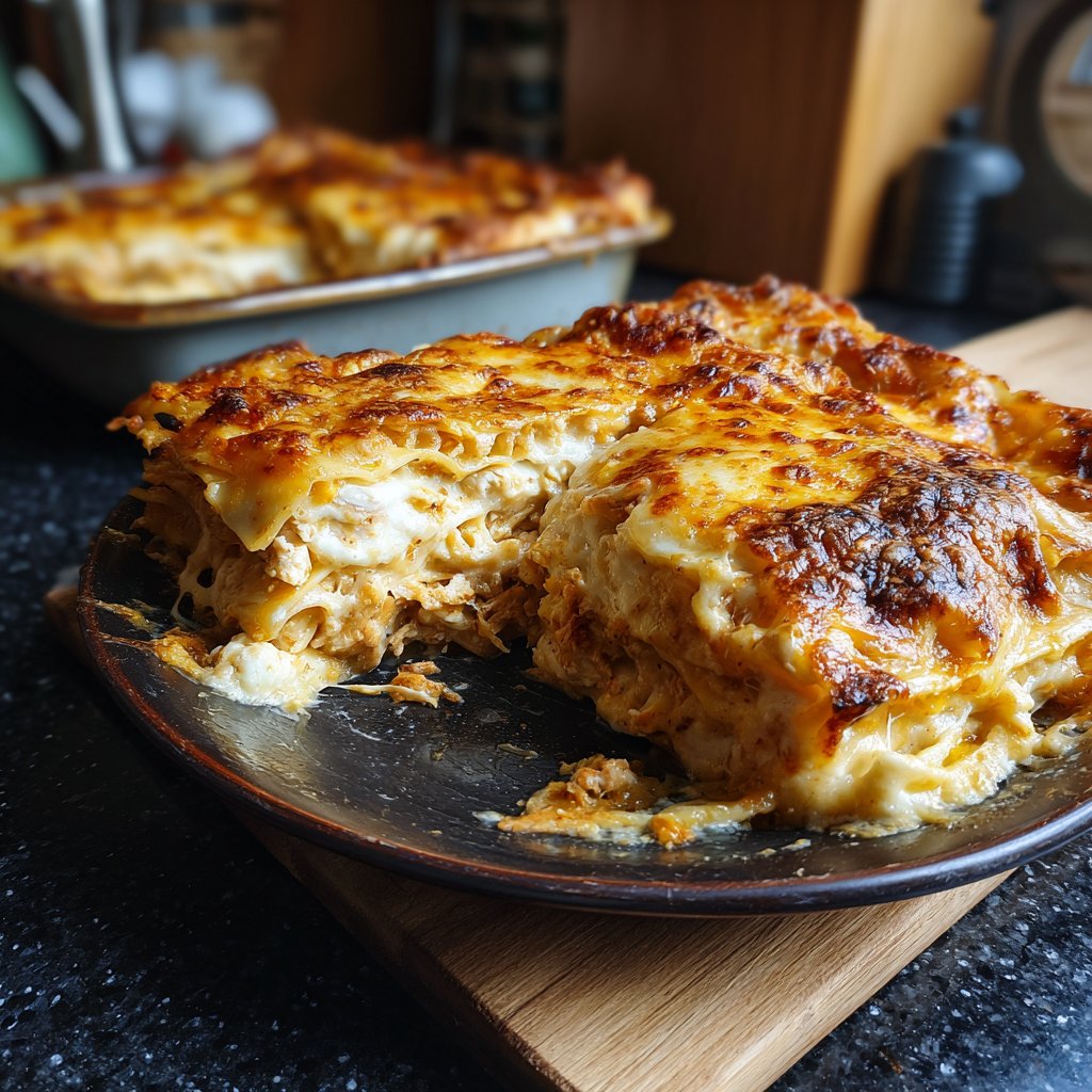 Französische Zwiebel Hähnchen Lasagna Komfort