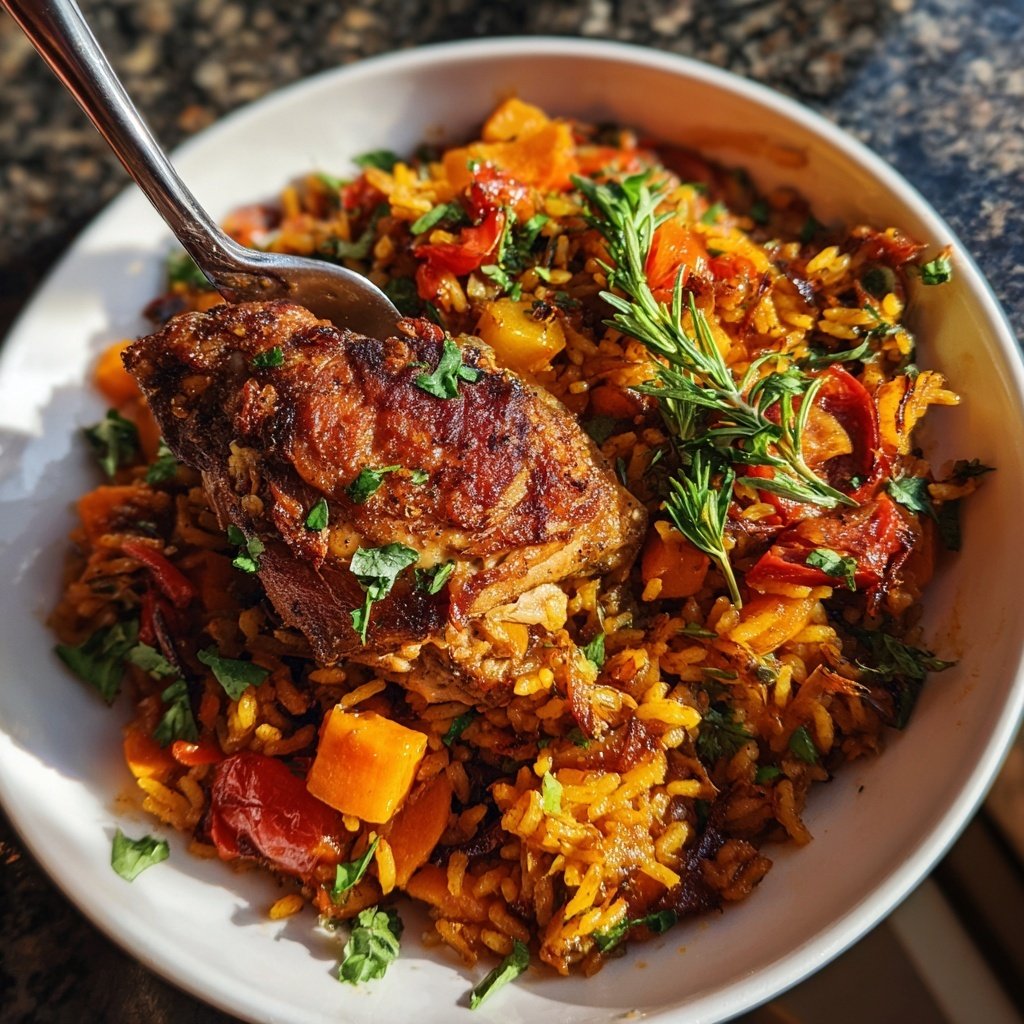 Spanische Hähnchen Gemüse Reispfanne