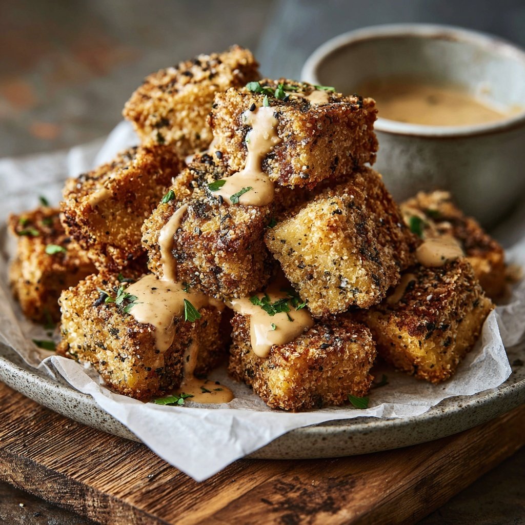 Knusprige Tofu Häppchen mit Sauce