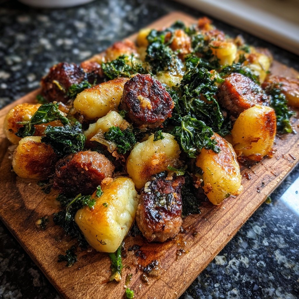 Gebackene Gnocchi mit Grünkohl Wurst