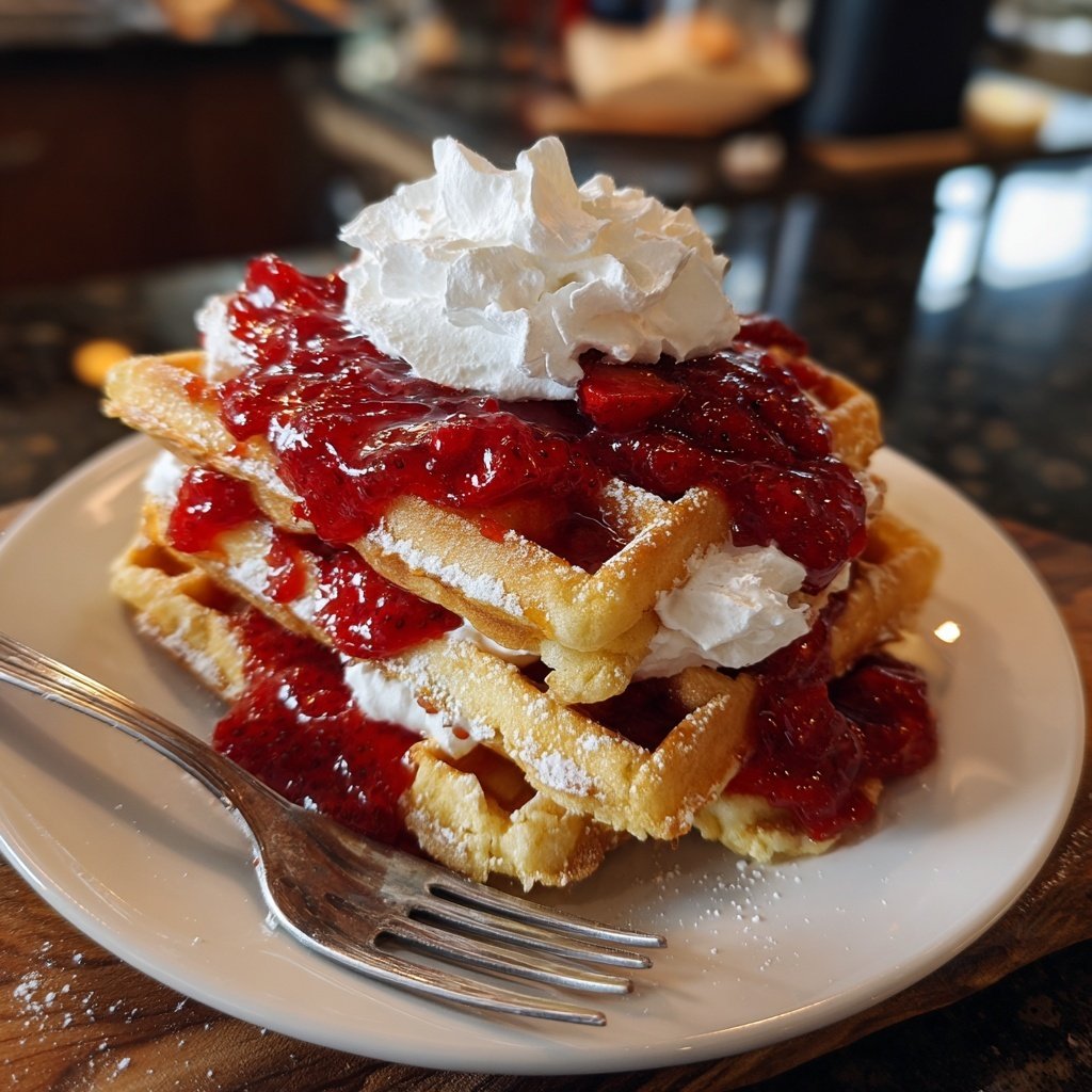 Waffeln mit Erdbeerkompott