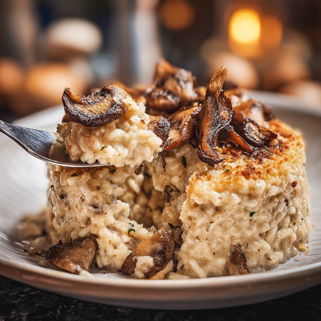 Ofen Risotto mit knusprigen Pilzen
