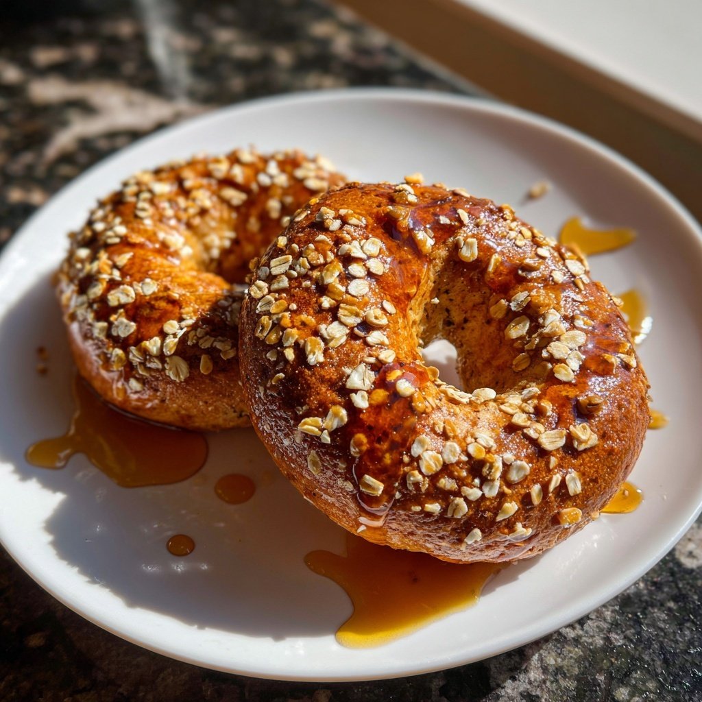 Protein Bagels mit Honig Hafer Topping
