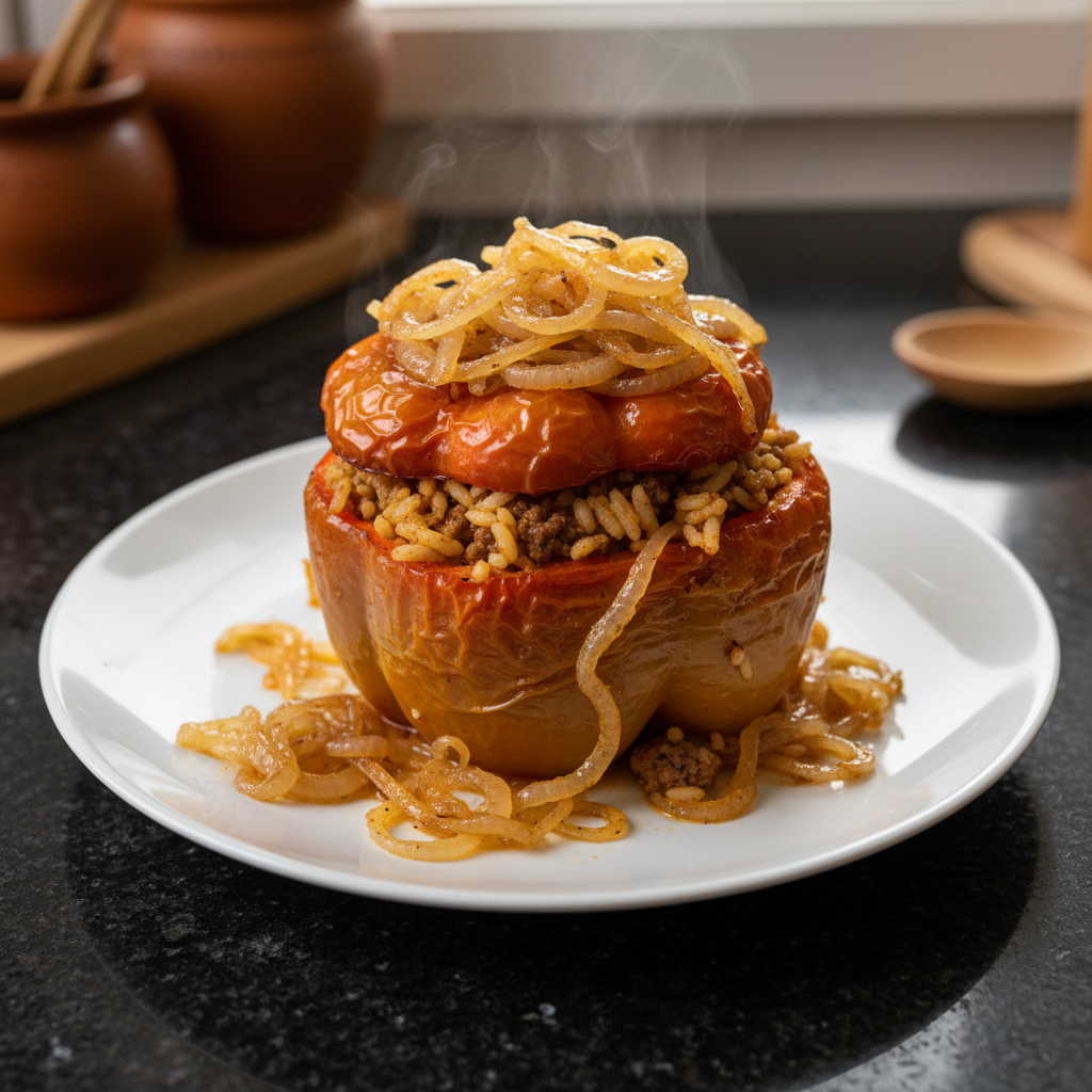 Gefüllte Paprika mit Karamellisierten Zwiebeln