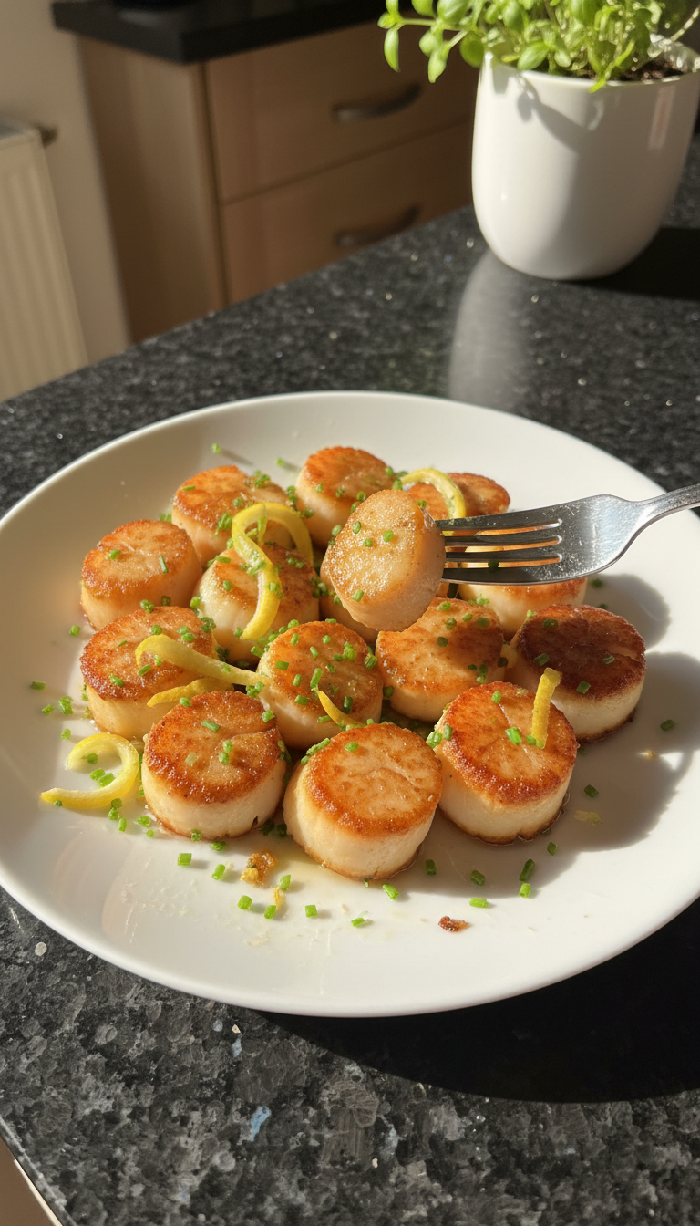 Zitronen Schnittlauch Gebratene Jakobsmuscheln​