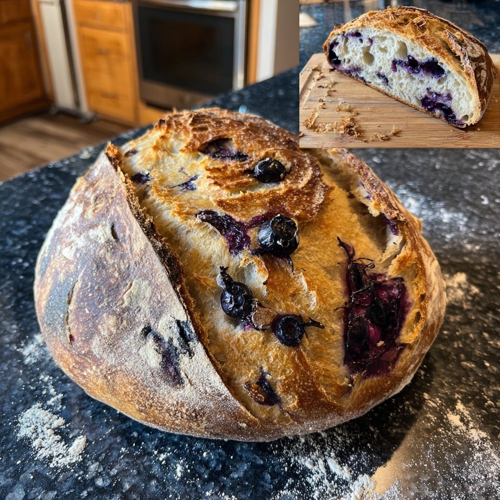 Einfacher Zitrone Blaubeeren Sauerteig ohne Kneten Brot