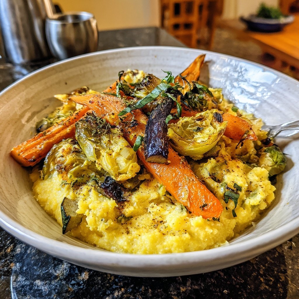 Sahneige Polenta Gebratenes Ei Gemüse