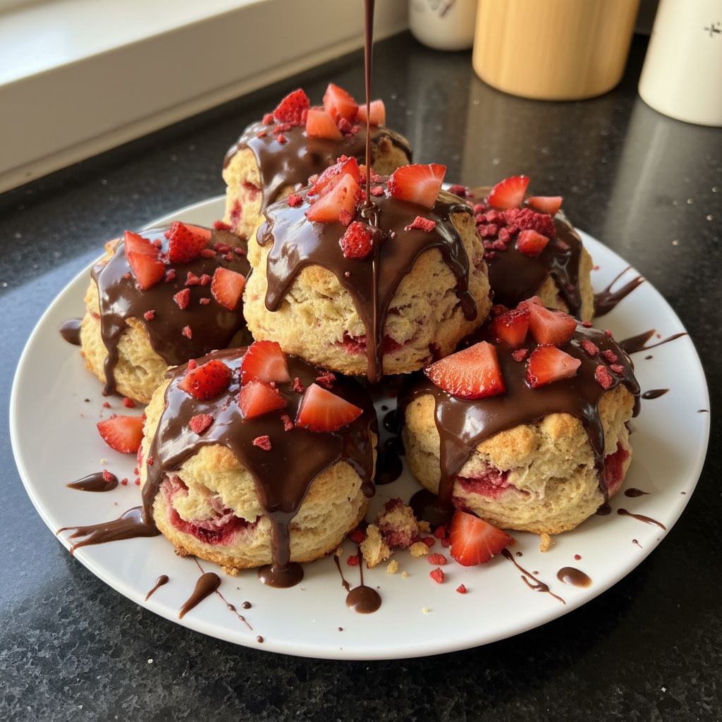 Schokoladenüberzogene Erdbeer Scones