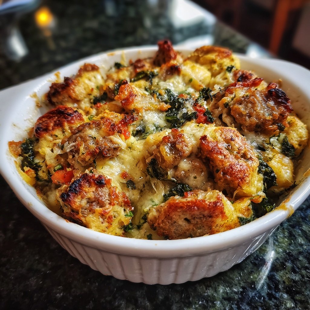 Gebackene Gnocchi Grünkohl Wurst Schüssel