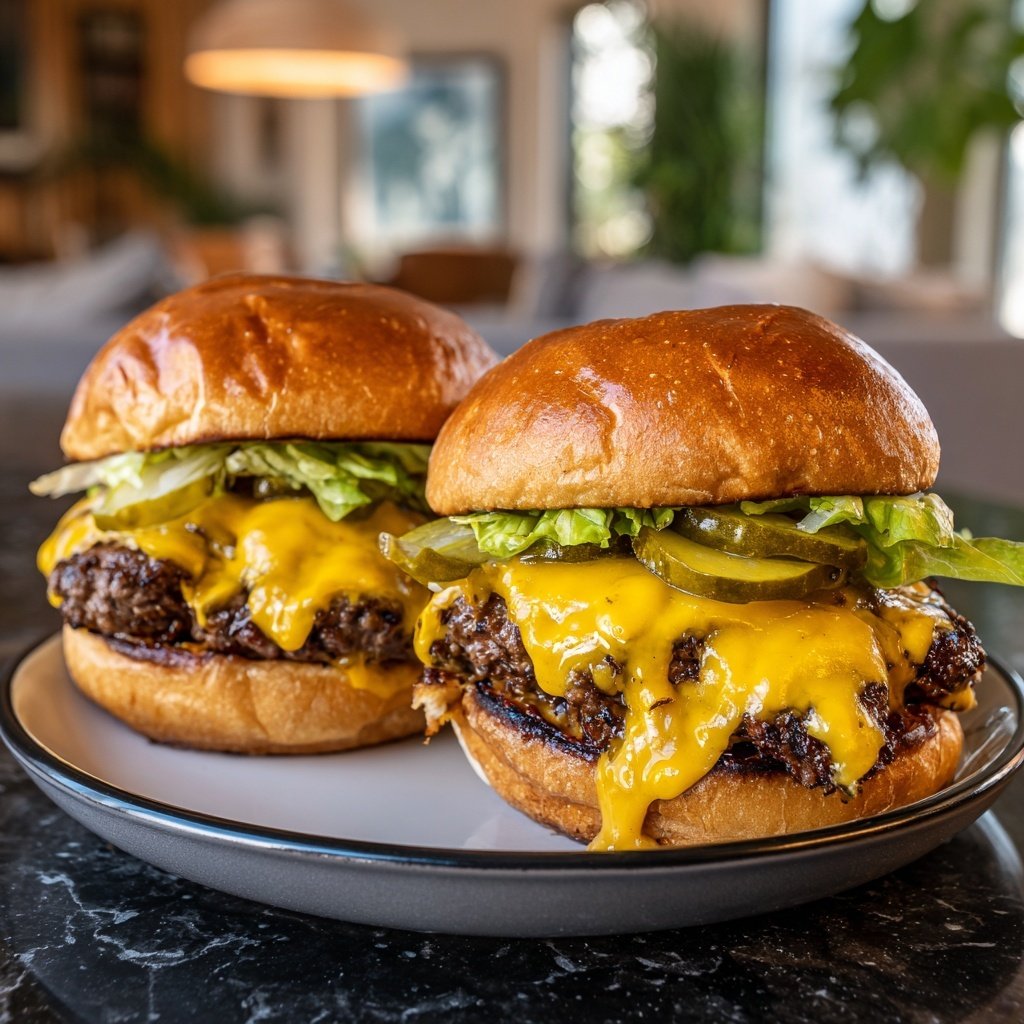 Klassische Cheeseburger Slider Duo